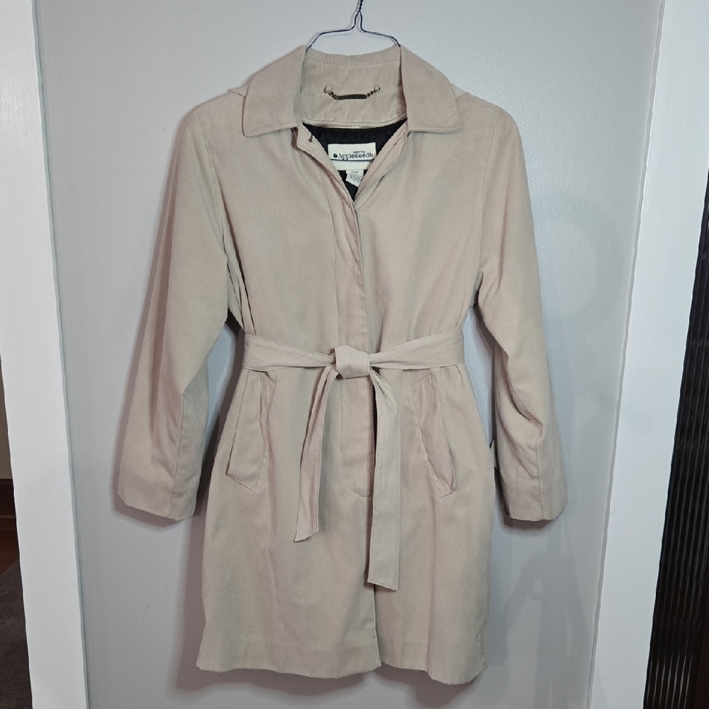Vintage Appleseed's Petite Medium Light Tan Suede Style Belted Trench Coat